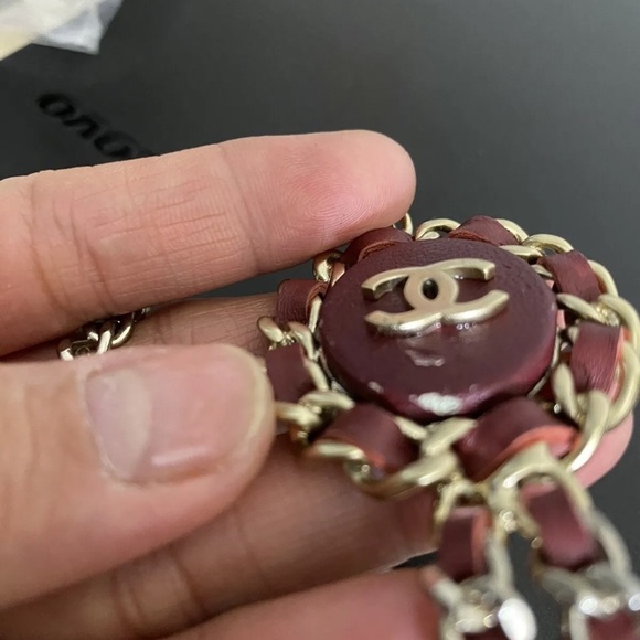 CHANEL double Strand Necklace Rope Style red Leather Long Necklace Approx 30” - Picture 6 of 9